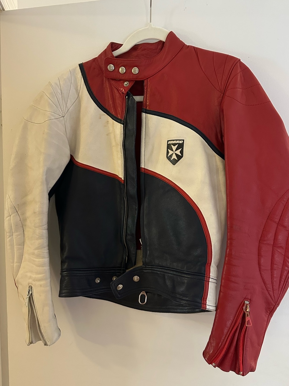 Women's Red, White & Navy Vintage Biker Jacket